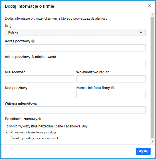 Dodawanie informacji o firmie na Facebooku