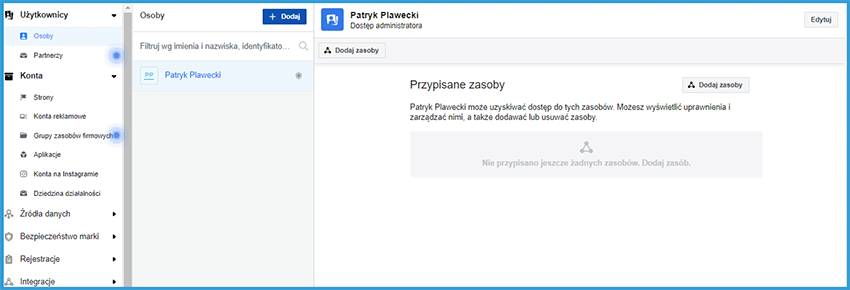 Dodawanie osób do menedżera firmy na Facebooku