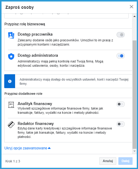 Menedżer Firmy - zapraszanie osób i nadawanie dostępów