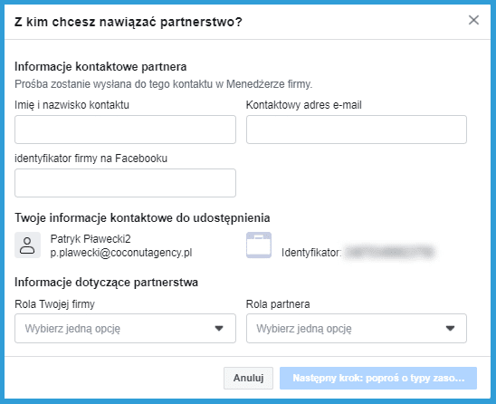 Dodawanie partnerów na Facebooku
