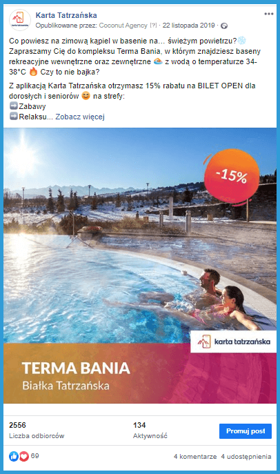 Aplikacja Mobilna - Post reklamowy na Facebooku