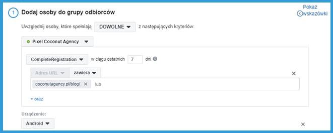 Tworzenie niestandardowych grup odbiorców na podstawie pixela