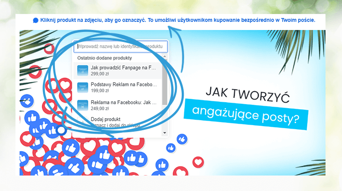 dodawanie produktów w poście