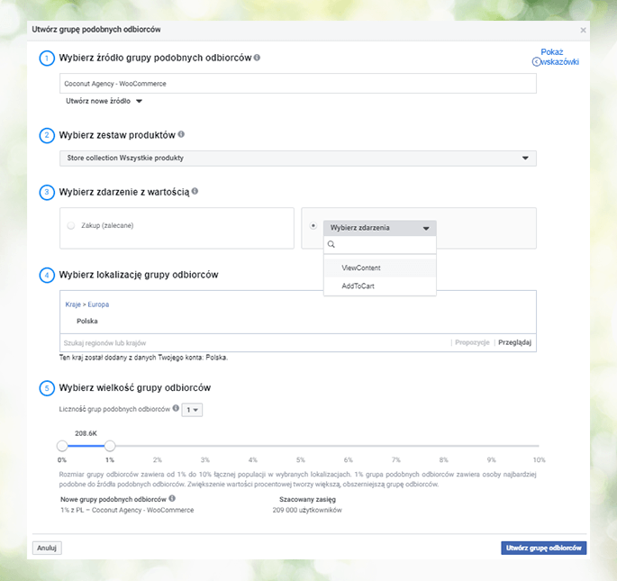 Tworzenie grupy odbiorców - reklama produktów z katalogu