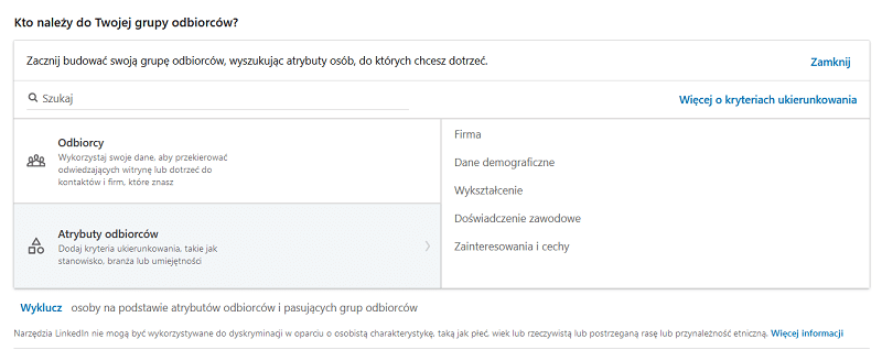 Reklamy na LinkedIn - grupy odbiorców.