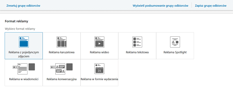 Formaty reklam na LinkedIn.