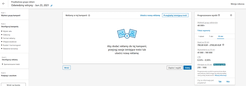 Tworzenie kreacji reklamowej na LinkedIn.