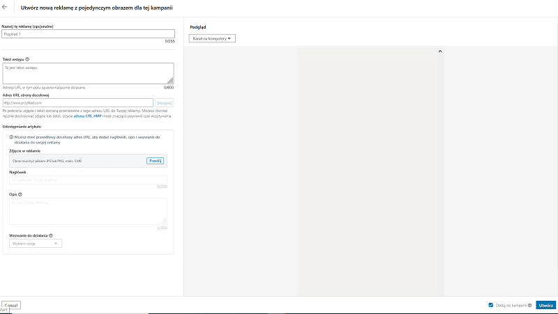 Kreator reklamy na LinkedIn