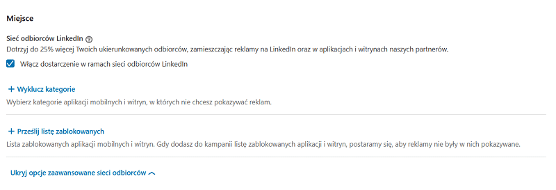 Tworzenie reklam na LinkedIn - umiejscowienie reklam