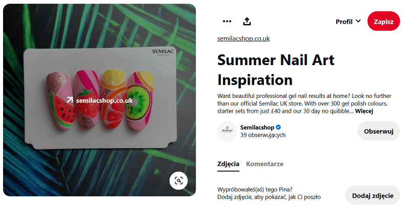 Promocja branży beauty na Pinterest.