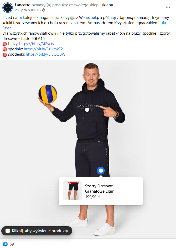 Sklep na Facebooku w branży fashion - oznaczanie produktów.
