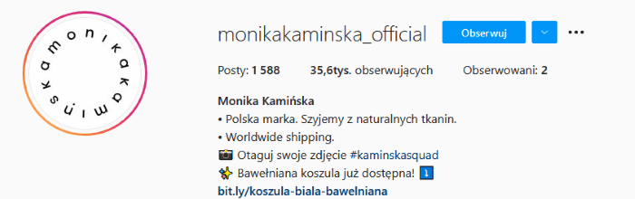 Branża fashion - bio na Instagramie.
