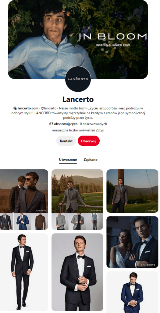 Lancerto w social mediach - marka modowa dla mężczyzn na Pintereście.