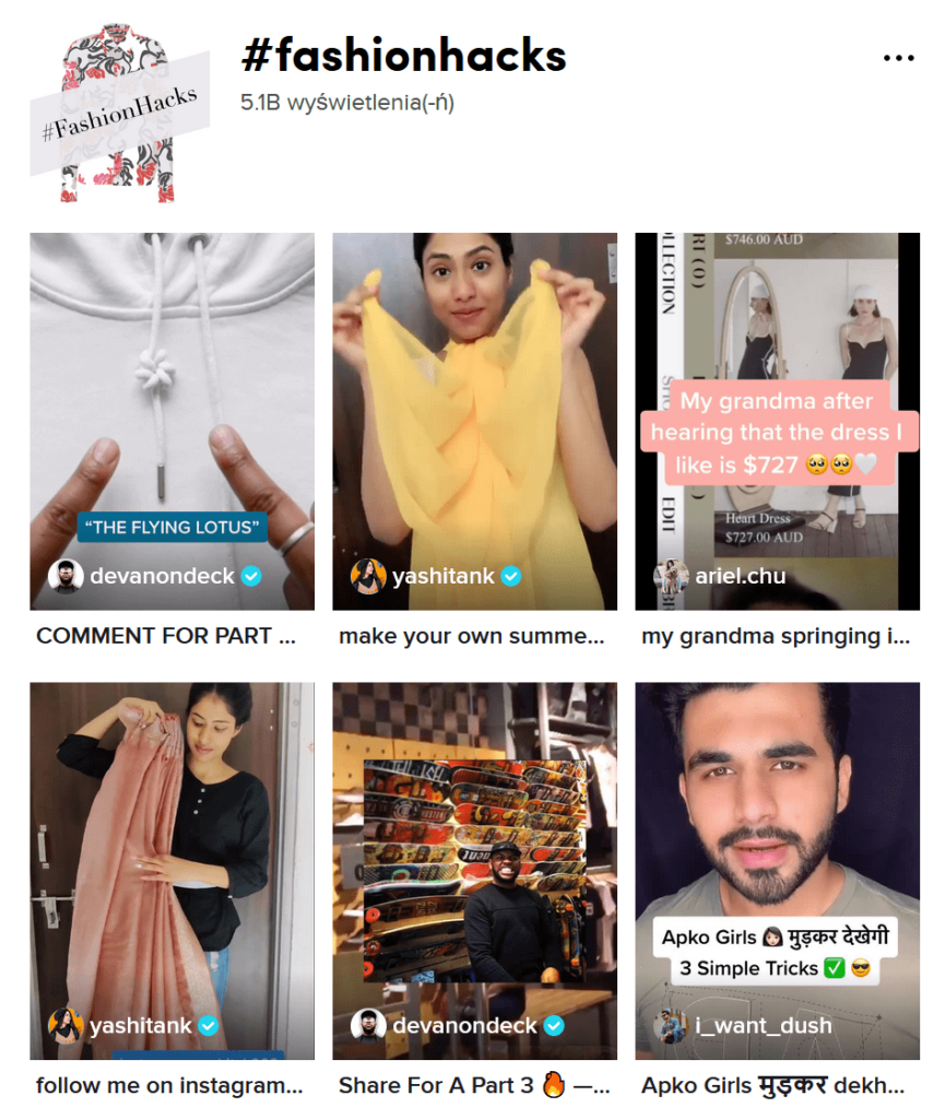 Przykłady influencerów na TikToku w branży fashion.
