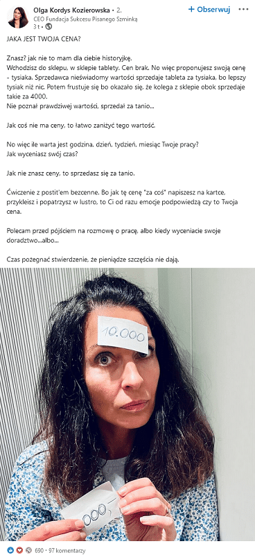 LinkedIn CEO - posty inspiracyjne na profilu osobistym.