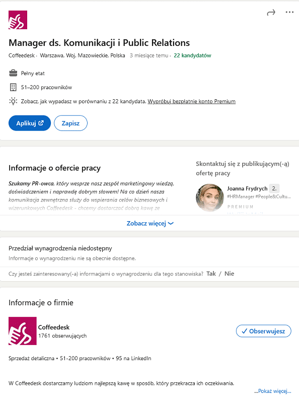 Oferty pracy na LinkedIn.