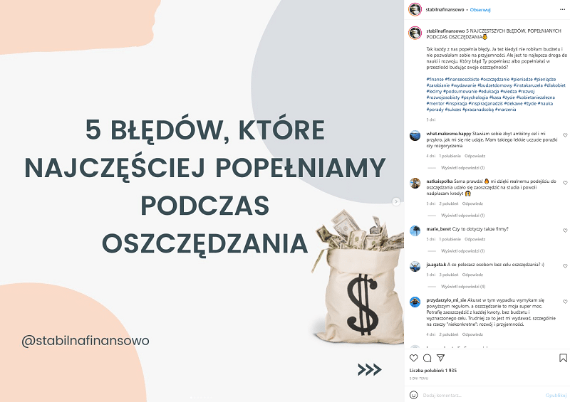 Treści edukacyjne na Instagramie - branża finansów