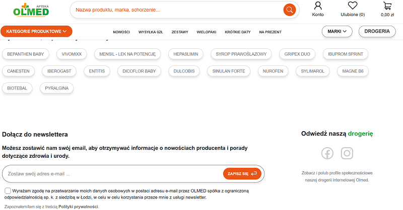 Odnośnik do social mediów marki na stronie internetowej