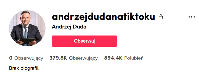 Profil prezydenta Andrzeja Dudy na TikToku