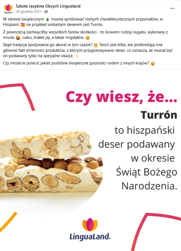 Ciekawostki w postach - szkoła językowa w social media
