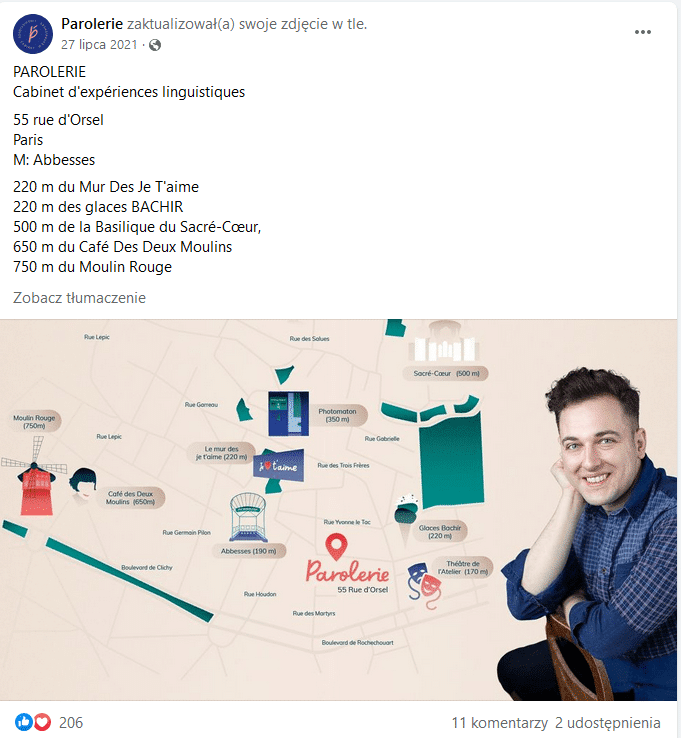Informacje o szkole języków obcych w social media