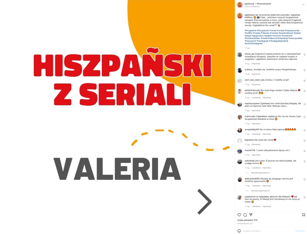 Szkoła językowa na Instagramie