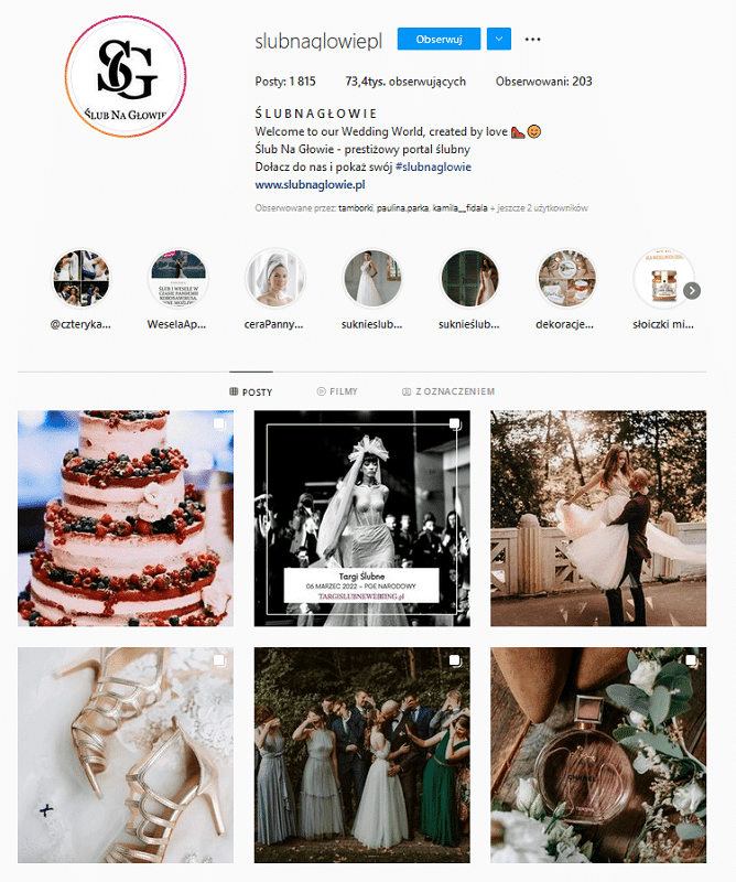 Instagram w branży ślubnej