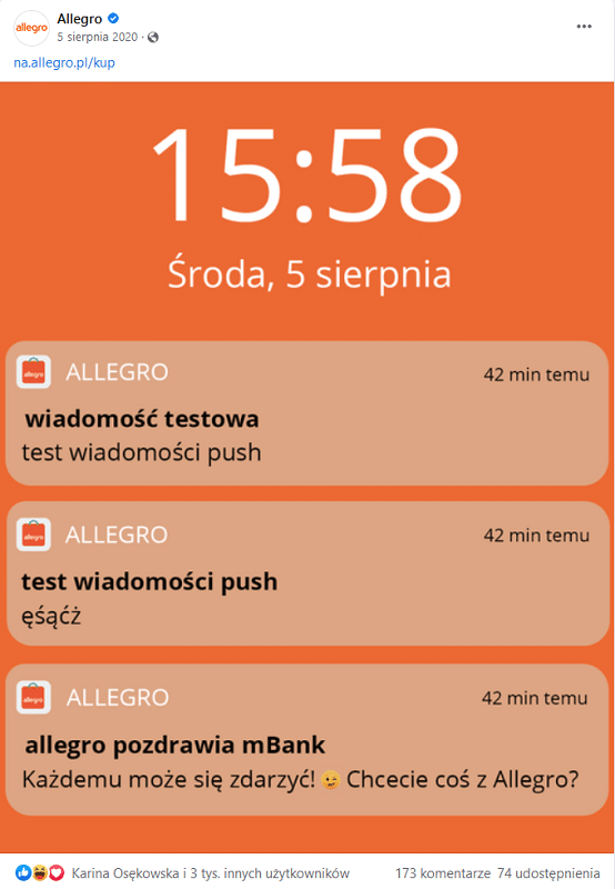 Real Time Marketing - wpadka mBank - Allegro