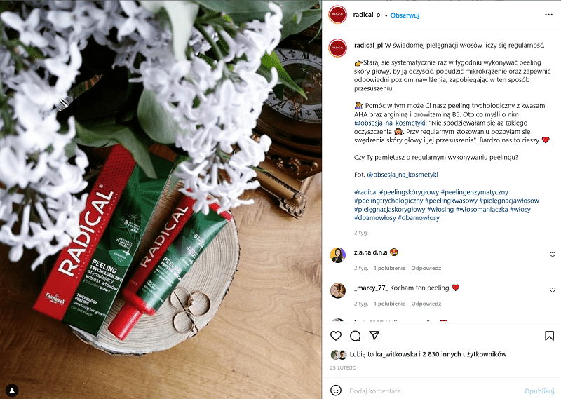 Radical - repost na Instagramie zdjęcia od klienta - UGC