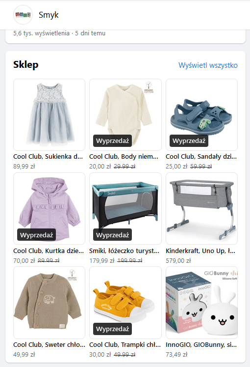 Sklep na Facebooku - branża zabawek