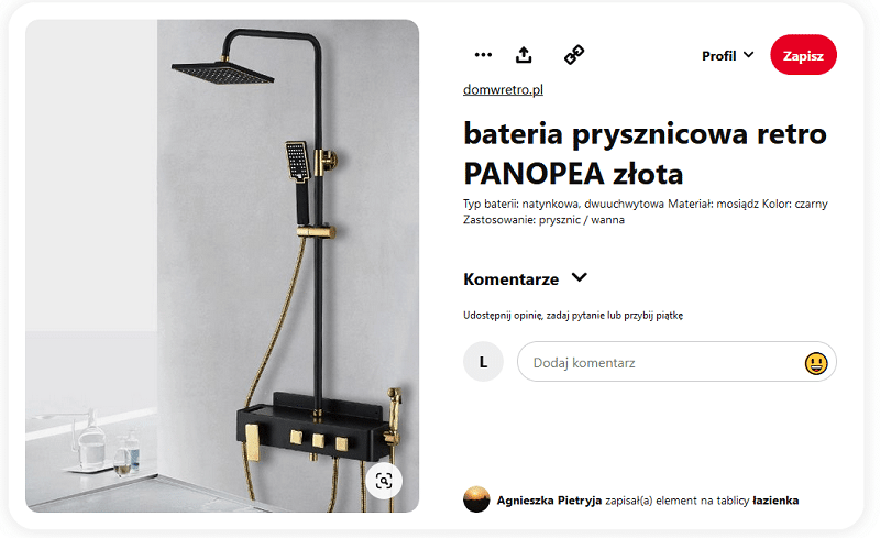 Branża łazienek w social mediach - Pinterest