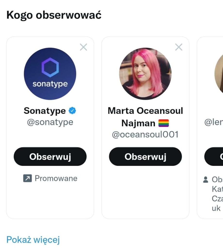 Reklamy promowanych kont na Twitterze.