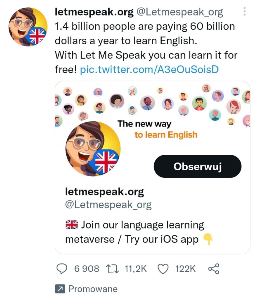 Przykładowa reklama na Twitterze.