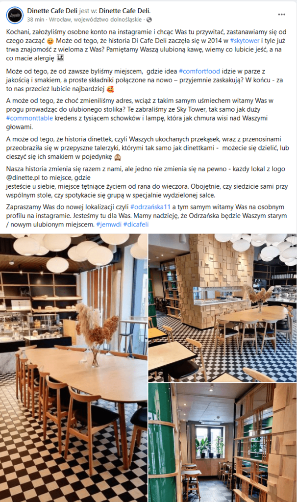 Post na FB Dinette Cafe Deli