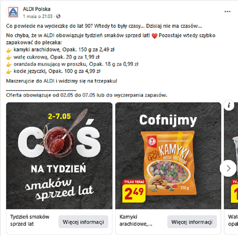 Post na FB - oferta sklepu Aldi