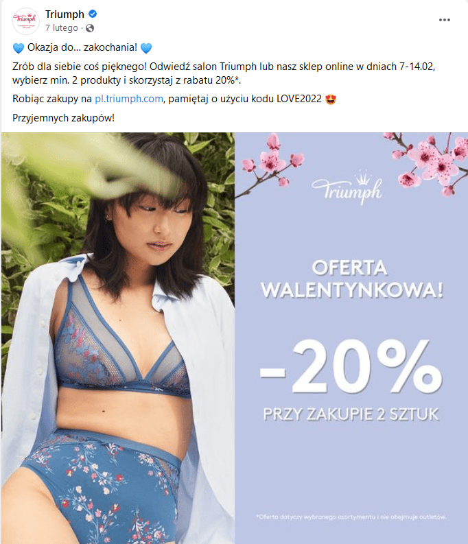 Sklep z bielizną - Triumph na Facebooku, oferta walentynkowa