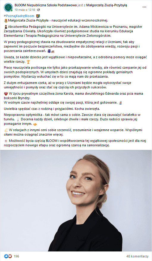 Prezentacja kadry nauczycielskiej w social mediach
