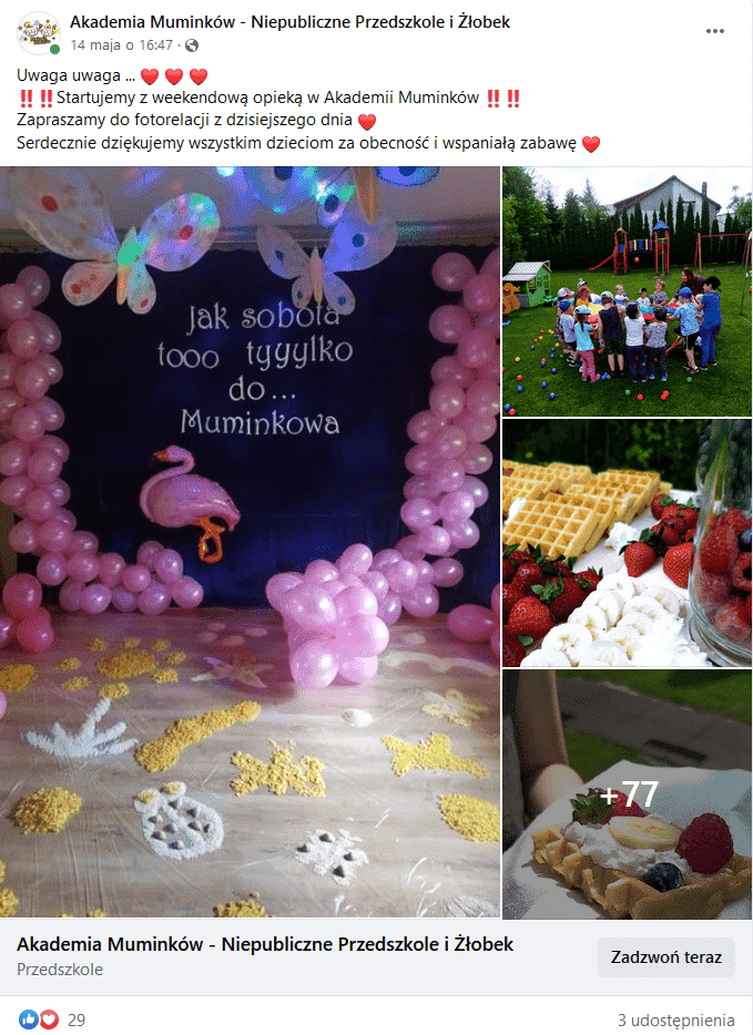 Aktualności z przedszkola w social media