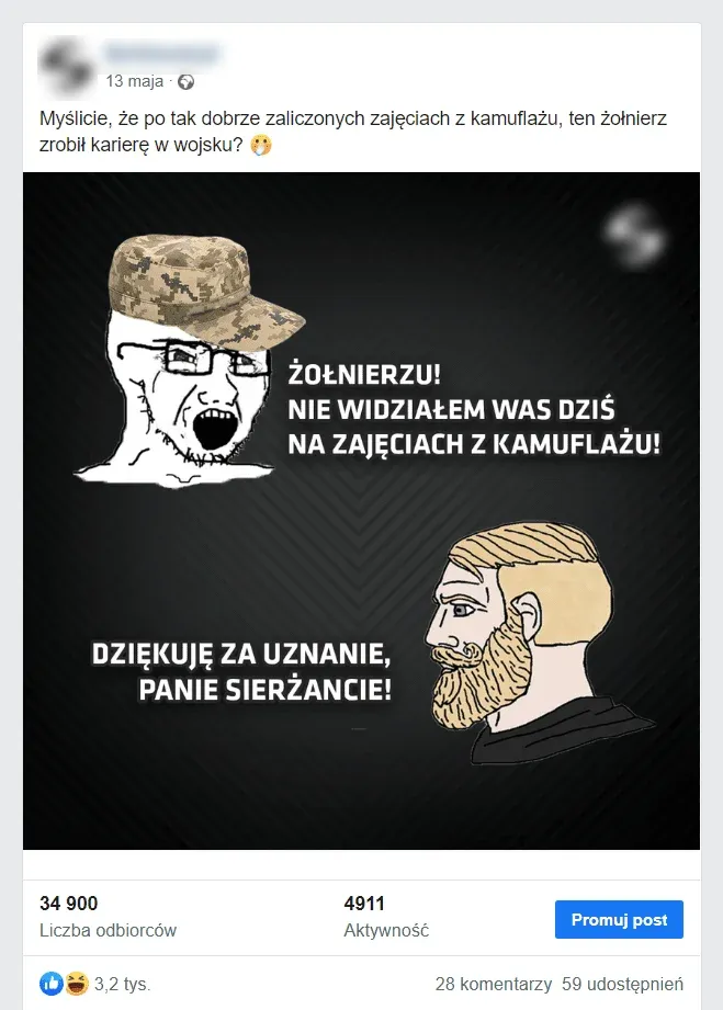 Post z memem na profilu sklepu dla służb mundurowych.