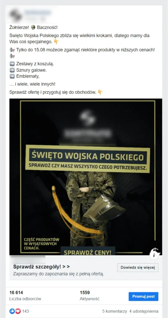 Post sprzedażowy z ofertą dla służb mundurowych.